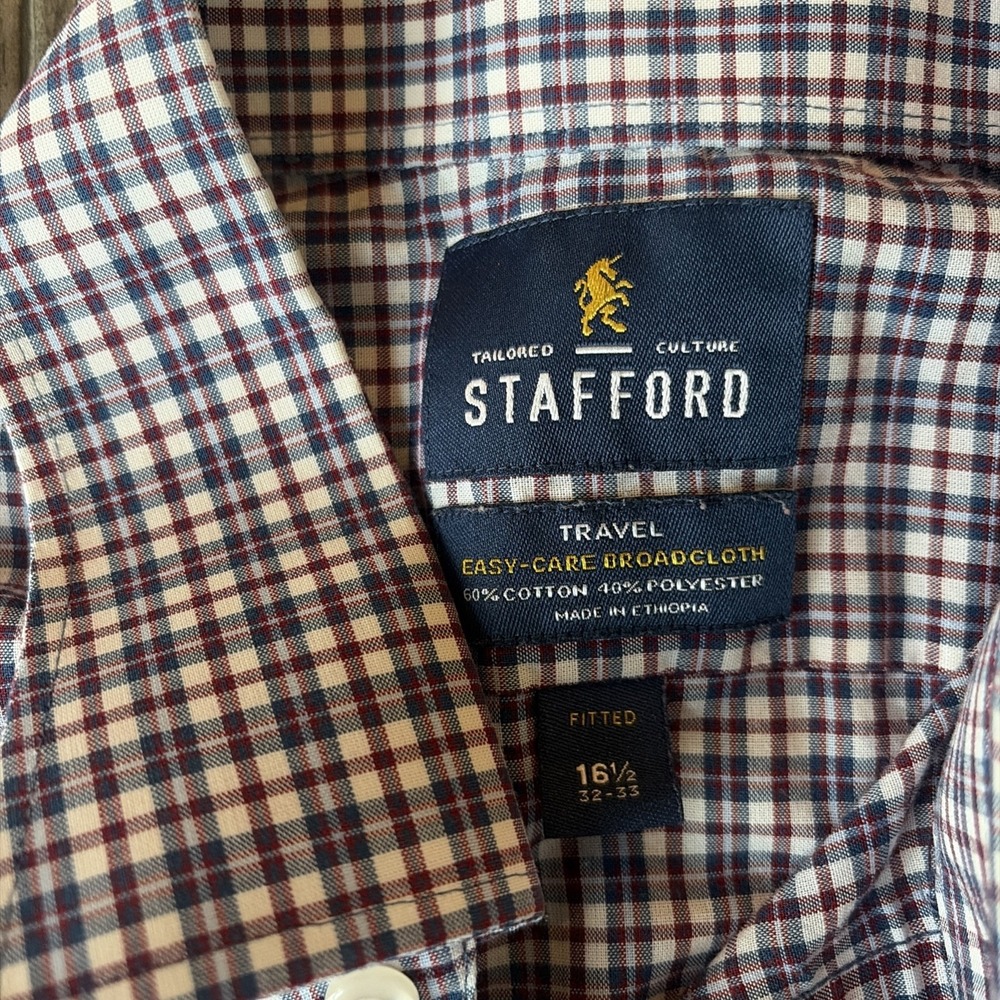 Lot of 2 Stafford Travel Easy-Care Long Sleeve Button Up‎ Plaid Men's 16.5 32/33 - Picture 2 of 11